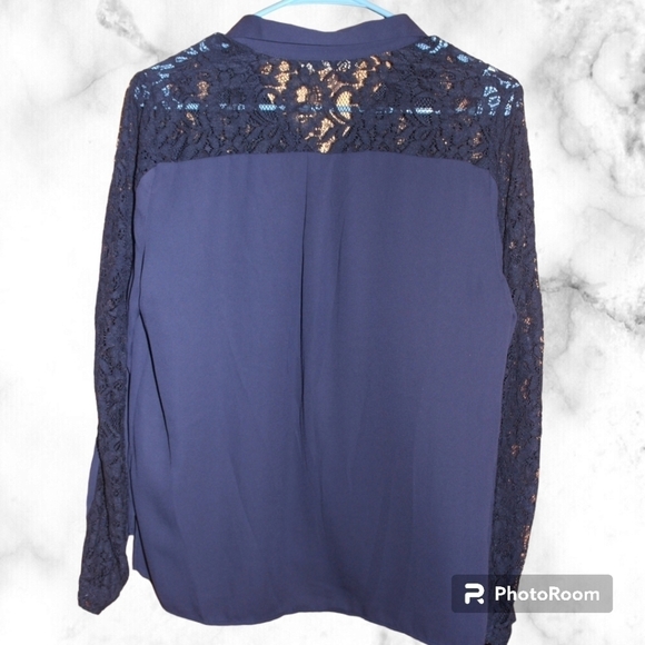 Zara Laceed Sleeves Navy Blue Blouse - Picture 2 of 7